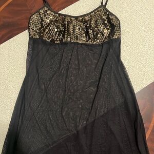 Victoria’s Secret Black Sheer Babydoll Nightgown with Gold Sequin Accent Y2K
